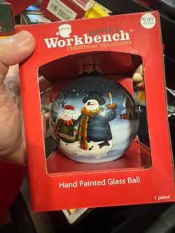 Santa's Workbench Hand Painted Glass Ball Ornament
