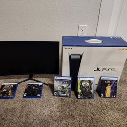 PS5 With Gaming Monitor And 5 Games 