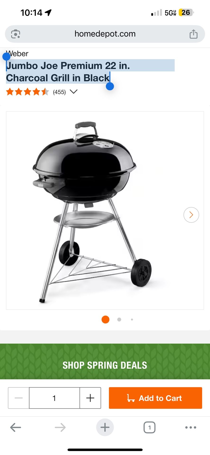 Jumbo Joe Premium 22 in. Charcoal Grill in Black