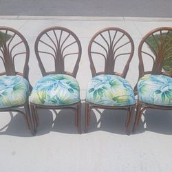 4 Boho Rattan Dining Chairs 