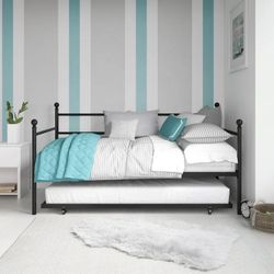 Modern Metal Daybed with Trundle, Twin Size Frame, Black 