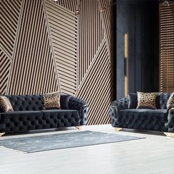 Lupino Black Velvet Living Room Set /couch /Sofa and Loveseat 