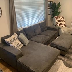 Grey Sectional Couch With Chase Great Condition