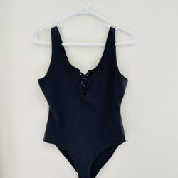 Forever 21 Black Tank Top Bodysuit Laced V-Neck Criss Cross Sz M Cotton/Spandex. Great condition! 