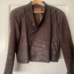 Womans Vintage Brown Leather Jacket, Size 8