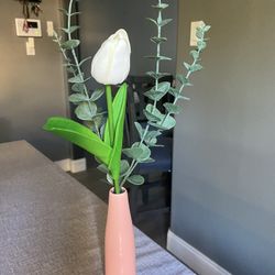 New Cute Pink Glass Vase With Artificial Tulip