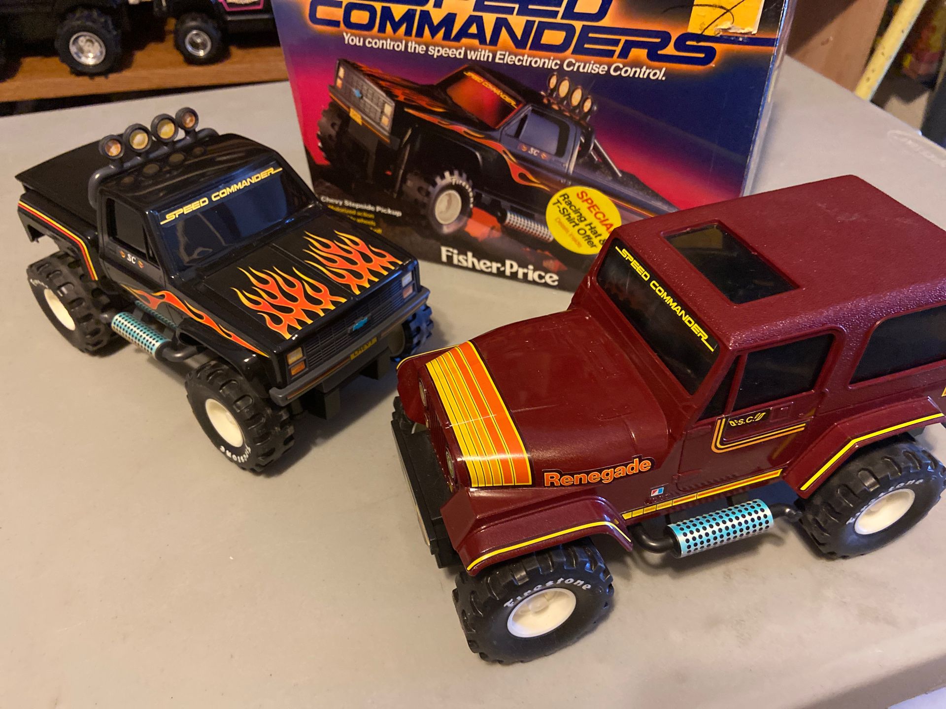 Fisher price steerable wheels battery Chevy and Jeep