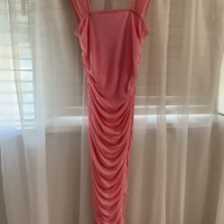 Pink ruched midi dress