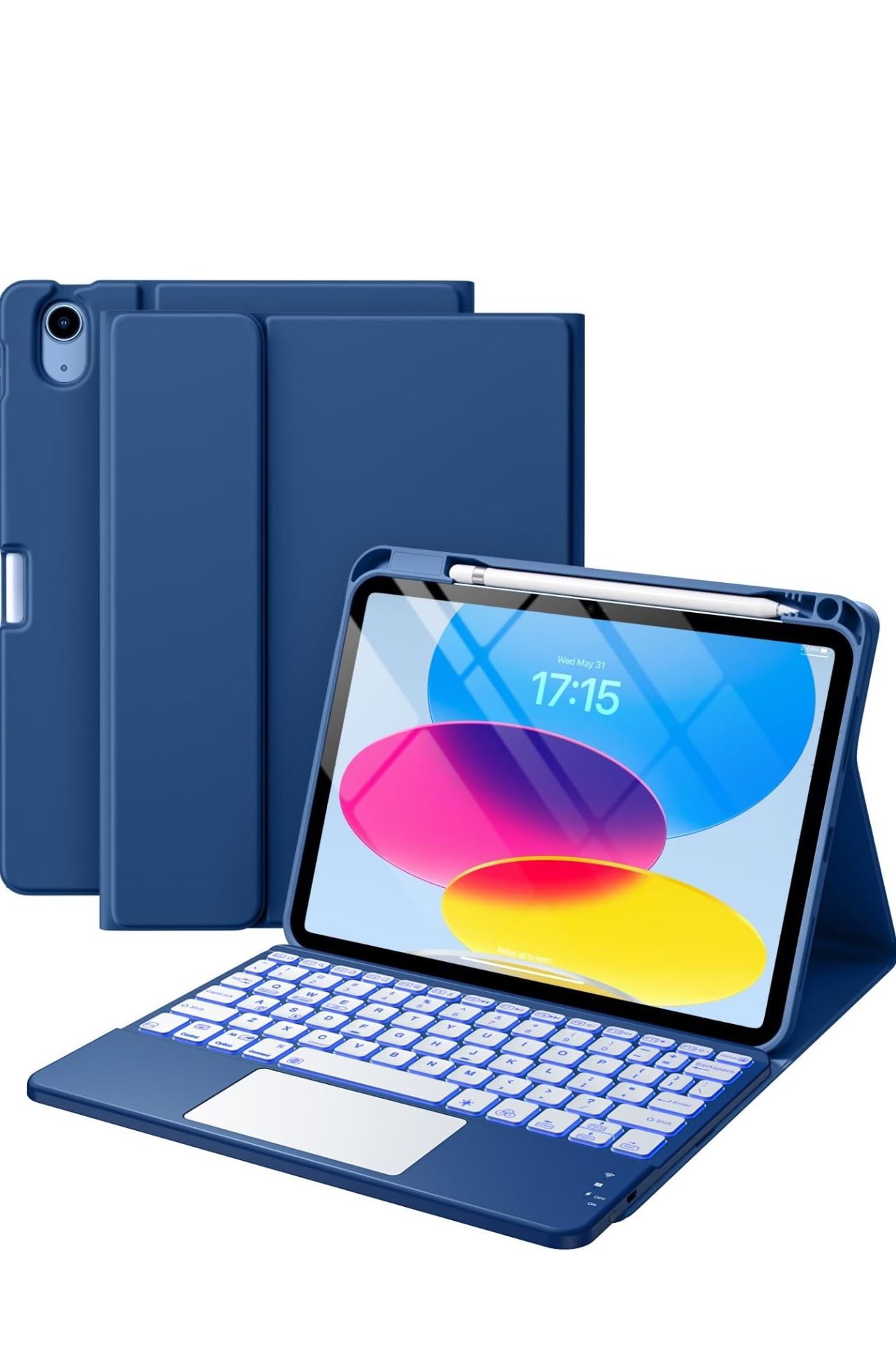 Compatible for iPad 11th 10th Generation Case with Keyboard, Folio Cover with Pencil Holder