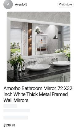 AMORHO 72"x 32" White Bathroom Vanity Mirror . New in the Box .