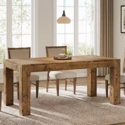 Solid Wood Dining Table for 6, 63-Inch Farmhouse Kitchen Table with Heavy Duty Legs, Rectangular Wood Dinner Table for Dining Room, Living Room, Natur