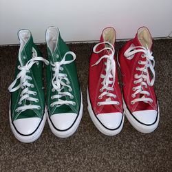 Red And Green High top Converse 