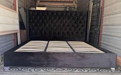 King Size Velvet Tufted Wingback Bed Frame