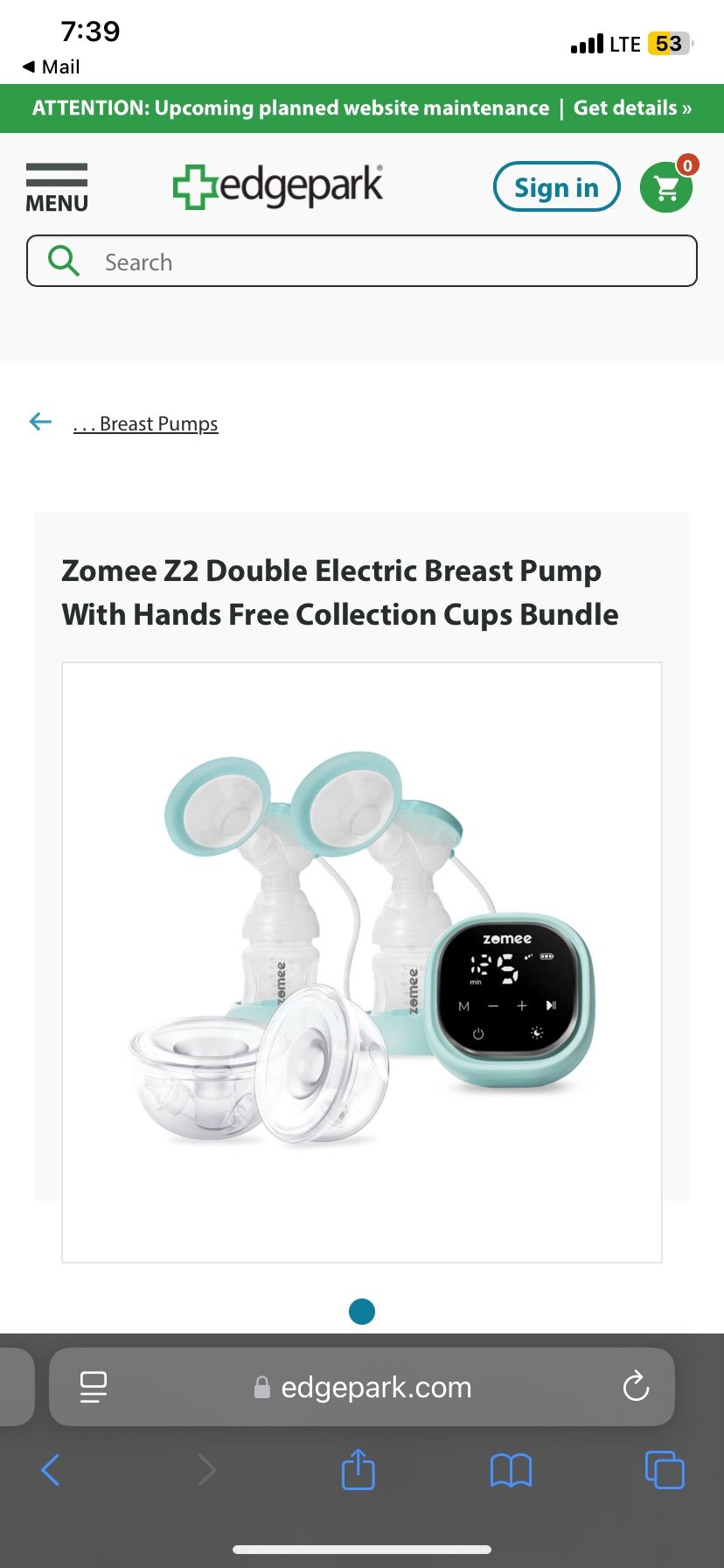 Zo Zomee Z2 Double Electric Breast Pump With Hands Free Collection Cups Bundle