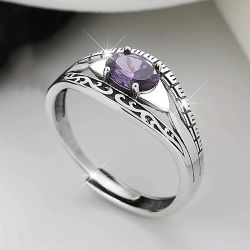 New Devil's Eye ING style light luxury design palace retro Thai silver black eye purple diamond ring female