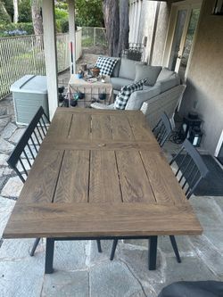 Outdoor Metal Wood Table with Bench Seat and 2 Chairs