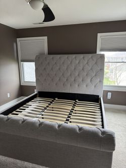 Tufted King Bed Frame With Slats