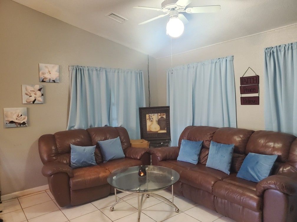 Brown Leather Couch Set