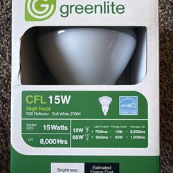 NEW Greenlite High Heat R30 Reflector CFL 15 W Light Bulb, 8,000 Hours