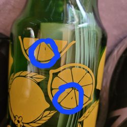 Vintage Anchor Hocking Golden Anniversary Green Glass with Lemon Decoration Juice Jar