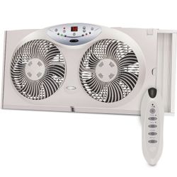 Bionaire Window Fan with Reversible Airflow Blades – 3-Speed Settings, Programmable Thermostat, LED Display, Remote Control, Fits 24–36" Windows,