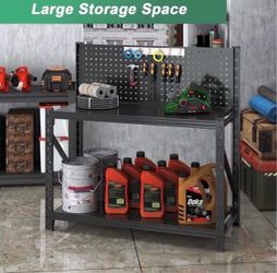 Work Bench with Pegboard,Heavy Duty 3000lbs Capacity Workbench Adjustable Shelves,Work Table for Garage Warehouse47.2 H*47.09" W*19" D