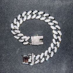 Iced Out White Gold Plated 8inch Miami Cuban Link Bracelet 