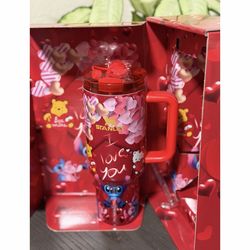 Red 40oz Pooh, Hk & stitch Stanley