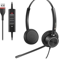 Arama 2024 Upgraded USB Headset with Microphone Noise Cancelling & in-line Controls, Computer Headset with Microphone for Laptop PC Home Office Online