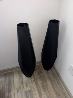 Pair of Tall Black Geometric Floor Vases