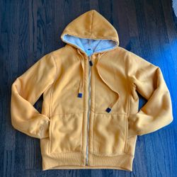 Women Cozy Yellow Zip Up Hoodie Fleece Sherpa Lined Jacket 100% Cotton Outer XS