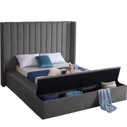 Kiki Velvet Grey King Bed (3 Boxes)

