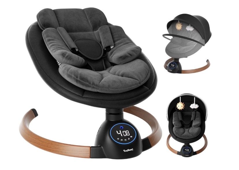Electric Baby Swing for Infants with Bluetooth & Remote, 5 Speeds, 10 Lullabies, Black