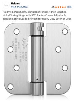 Haidms 6 Pack Self Closing Door Hinges 4 Inch Brushed Nickel Spring Hinge with 5/8'' Radius Corner Adjustable