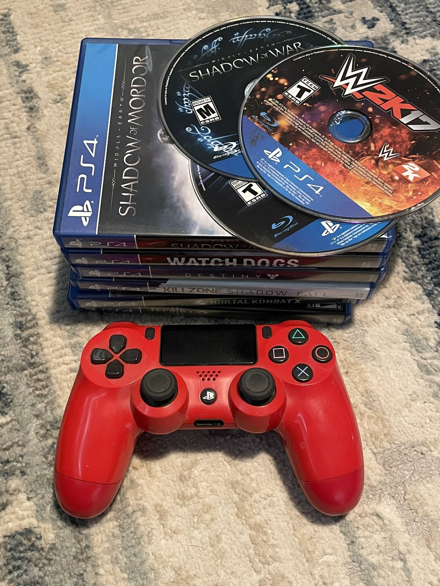 PS4 PlayStation 4 Games And Red Controller 