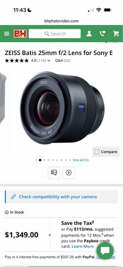 Zeiss Batis 25mm f/2 Lens for Sony E (like new)