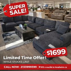 Chenille Fabric Living Room Sectional Sofa 141.5"W X 128"D  X 34.5" H