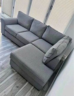 L shape Gray Fabric Sectional Sofa with Chaise