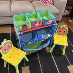 Coco Melon Toddler Toy Storage And 2 Chairs 