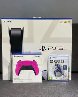 PS5 Digital Edition – White Console + Pink & White Controllers 🎮💗