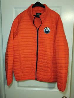Edmonton Oilers NHL Orange Puffer Jacket Size L Official Licensed