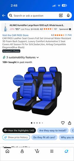 CAR PASS Leather Seat Covers Full Set Universal Water Resistant 3D Foam Back Support, Luxury Comfort Automotive 5 Seat Covers All Season Fit for SUV, 