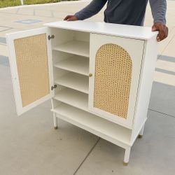 New In Box 29”W x 14”D x 38”H Entryway Rattan Buffet Sideboard Cabinet Cupboard Shelf Dark Reddish Brown Or White 