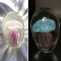 Glow In The Dark Jellyfish Art Glass Paperweight