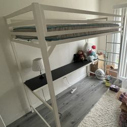 White Loft Bed With Desk