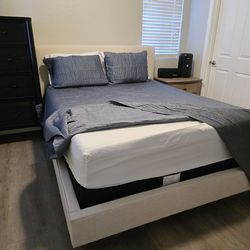 Queen Beige Upholstered Bed Frame