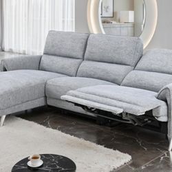 Brand New Grey Super Plush Chenille Power Reclining Sectional Sofa 