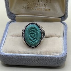 Carolyn Pollack Southwestern Style Sterling Silver Carved Turquoise Flower Ring 