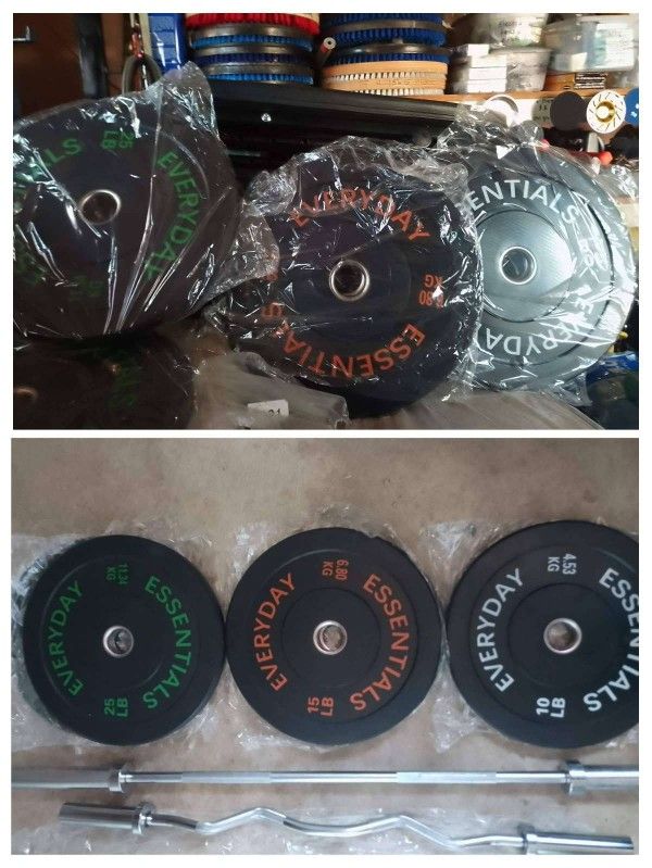 Olympic Bumper Weight Plates $1.29 Lbs. Olympic Bar $95, Curl Bar $69