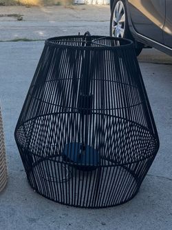 Black wicker pendant hard wired ceiling light fixture x2